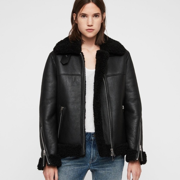 NWT! ALL SAINTS SHEARLING LEATHER JACKET - Picture 1 of 6